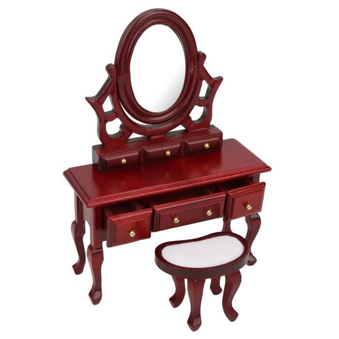 Coiffeuse Et Tabouret Miniature 1:12 Pour Maison De Poupée – Décoration Chambre En Bois Bouleau