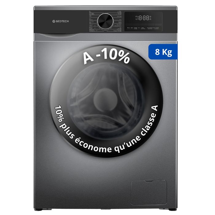 Lave-linge frontal GEDTECH GLL81400BL - 8 Kgs - 1400 trmn - 16 programmes - Eco - Intensif - Rapide Trs Faible conso - A-10 - Gedtech