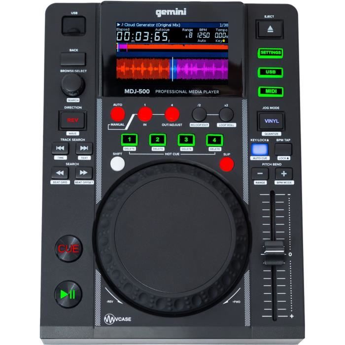 GEMINI Contrôler DJ MIDI, USB Média Player, écran 4,3”, JOG 5”
