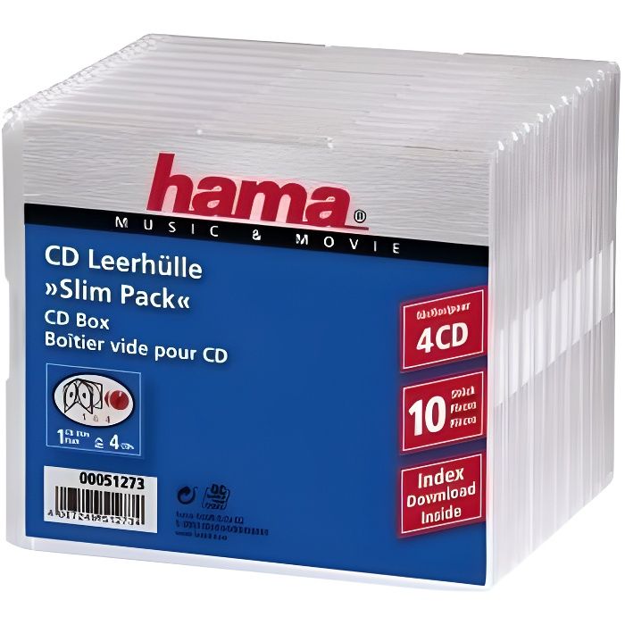 HAMA BOITES CD 'SLIM-PACK'4 PAR 10 - Cdiscount Informatique