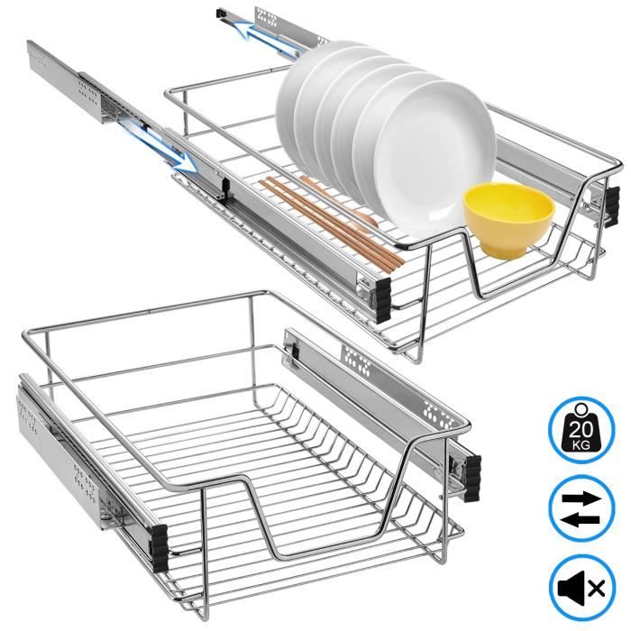 2 Tiroirs Télescopiques Pour Armoire Cuisine - Métal - Charge 25kg - Pour Largeur 60cm - CASARIA