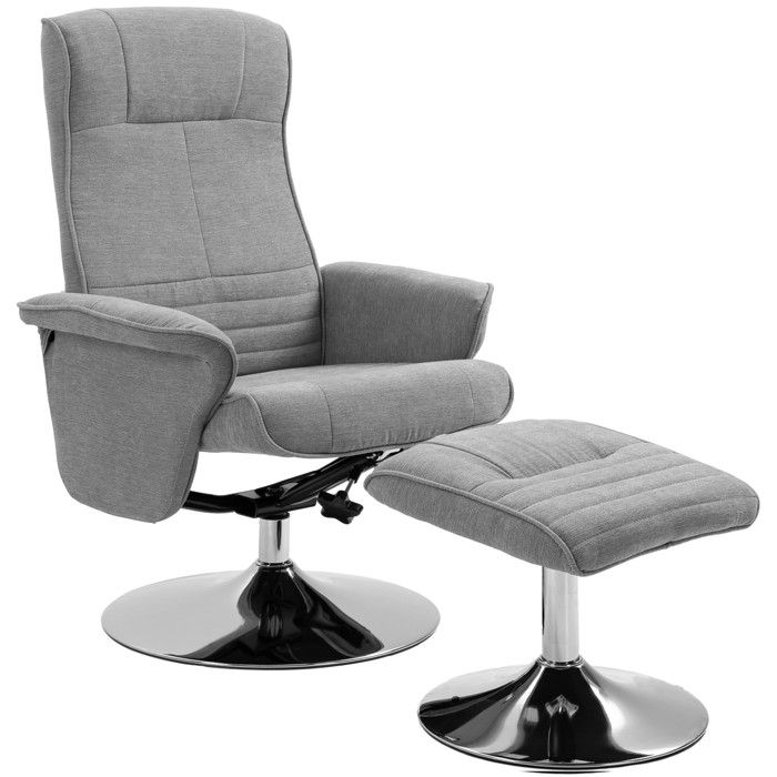 Fauteuil relax - HOMCOM - relaxation inclinable 135° pivotant 360° avec repose-pieds salon - tissu - gris