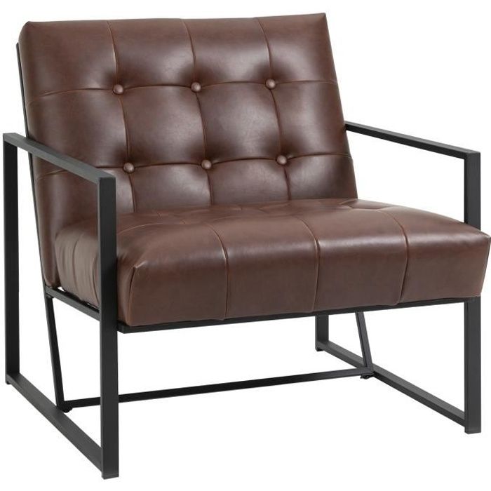 fauteuil lounge chesterfield - homcom - noir - revêtement synthétique - chocolat
