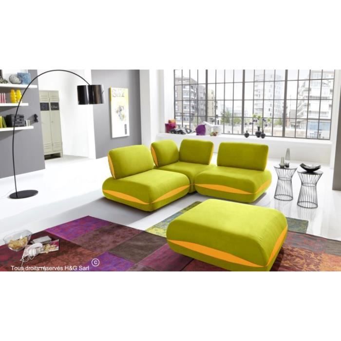 Canape D Angle Tissu 3 Places Hit Vert Anis Avec Liseres Jaune Avec Pouf Cdiscount Maison