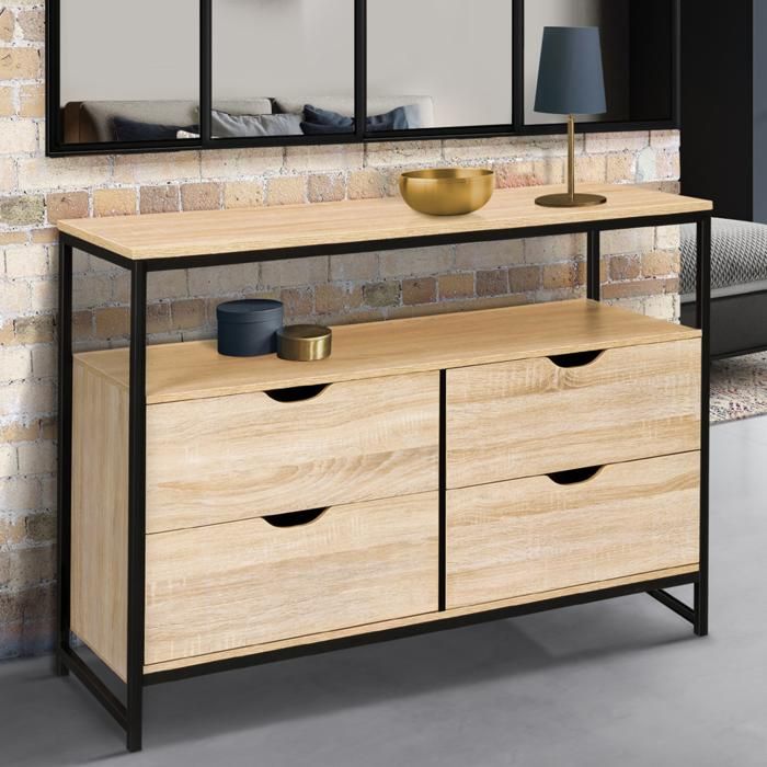 IDMARKET Commode 4 tiroirs DETROIT design industriel avec étagère Cdiscount Maison