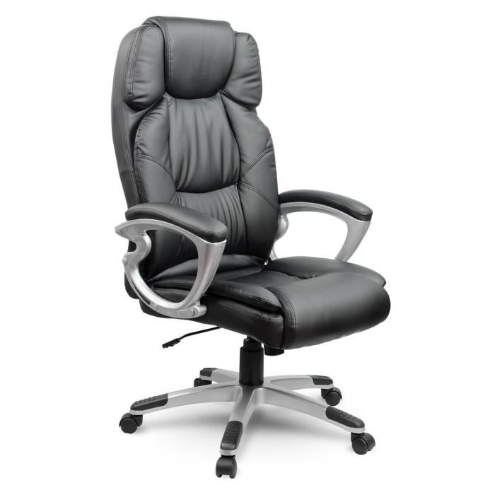 Fauteuil de bureau ergonomique - JANSPORT - Similicuir noir - Dossier haut - Mécanisme TILT - Réglable en hauteur