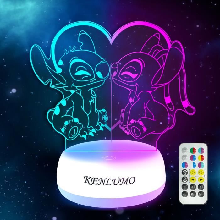 Lot De 2 Veilleuses Lilo & Stitch - Rose Et Bleu - Lampe De Chevet Enfant