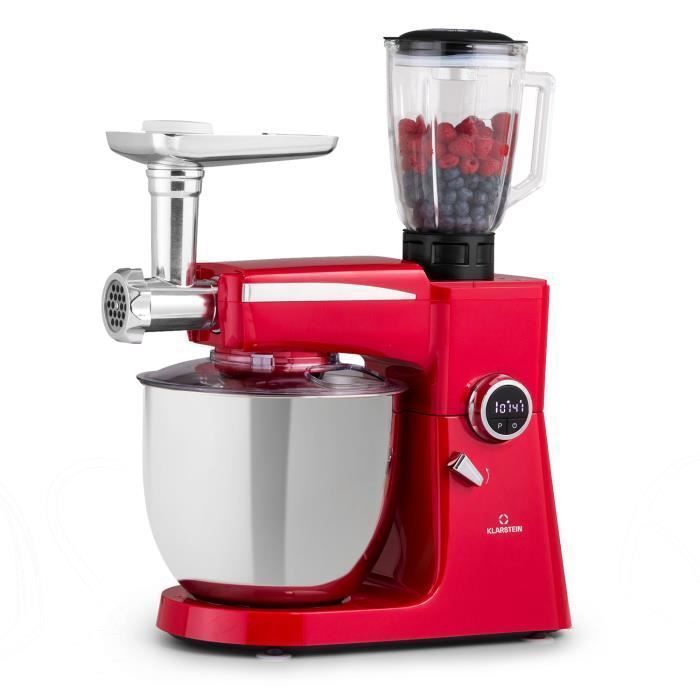 Robot de cuisine multifonction - Klarstein Renata Rossa - 3-en-1 - 2000 W - Blender - sans BPA - Rouge