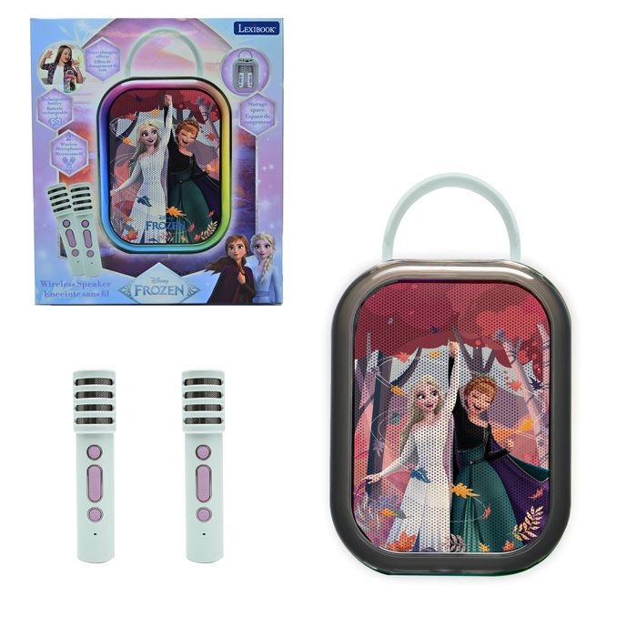 Braxel – Kit Karaoké Bluetooth La Reine Des Neiges – 2 Micros – Effets Vocaux – LED – Dès 3 Ans