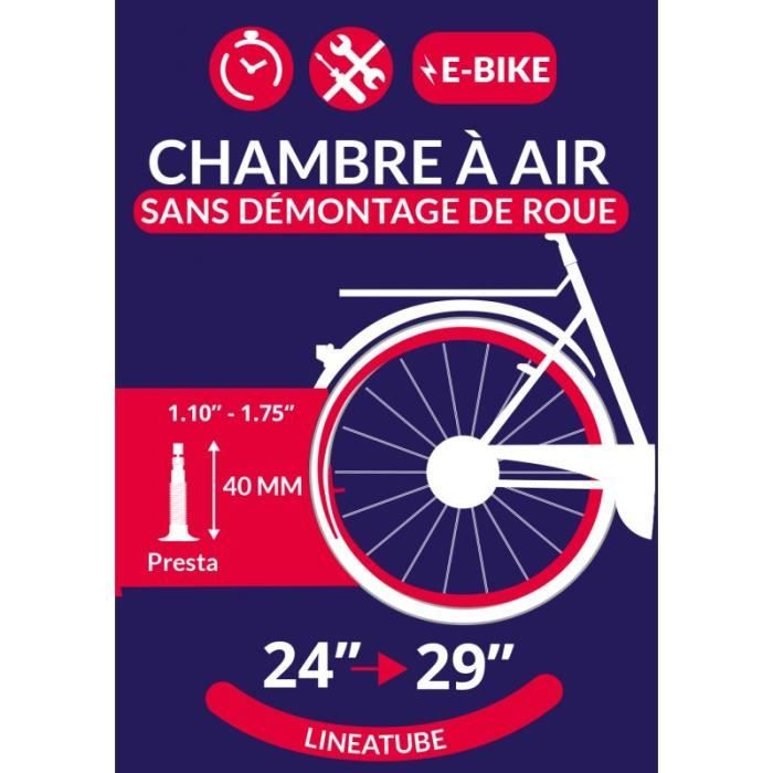 Chambre à air linéaire valve Schrader 20 à 29 largeur 28 à 47 mm -  LINEATUBE - LT3S - Mixte - Vélo loisir