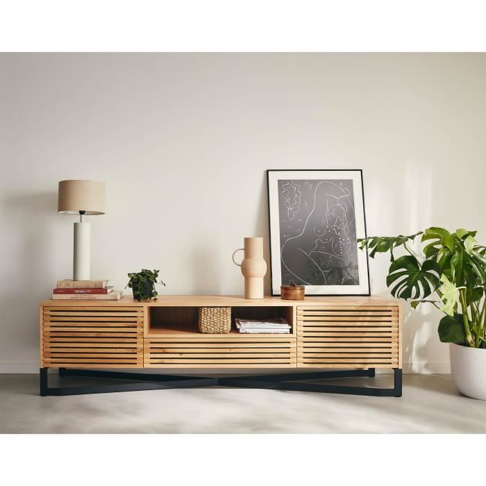 meuble tv medellin - bois et noir - 200 cm - lisa design - rectangulaire - contemporain - design