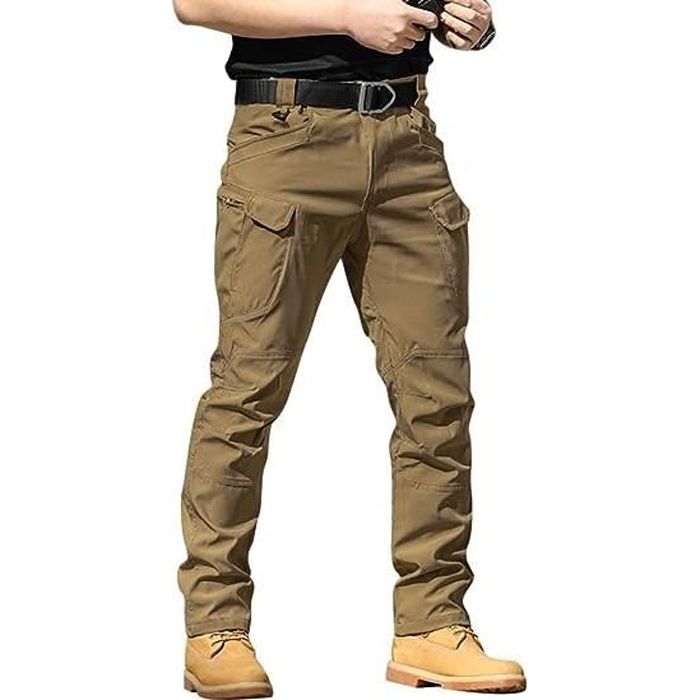 Pantalon Cargo Homme Multipoches Zippe Mince FINDPITAYA Marron Coupe Cargo