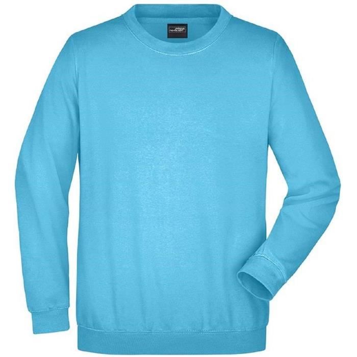 sweat-shirt col rond - jn040 - bleu turquoise - mixte homme femme