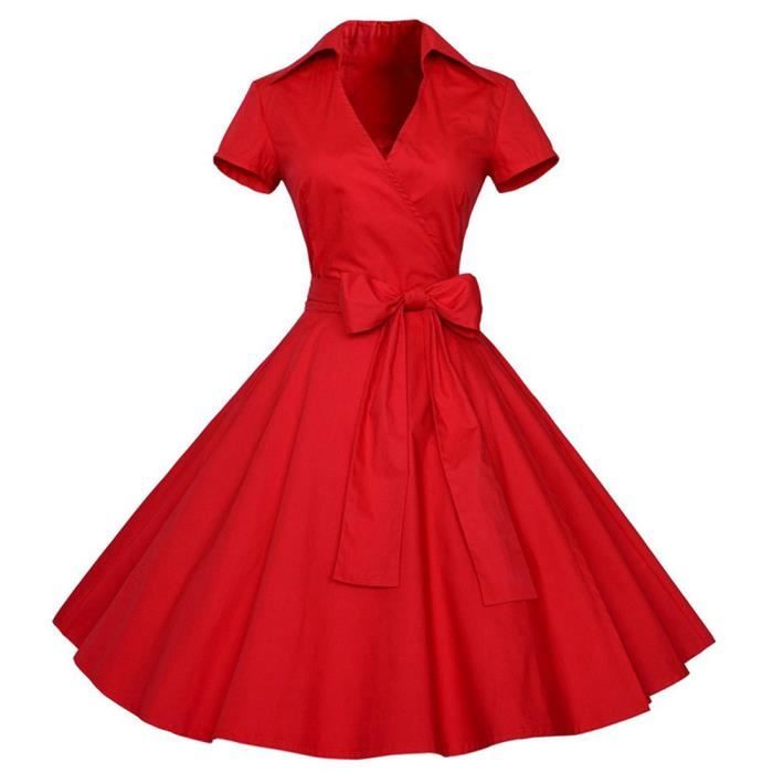 Femmes Robe Vintage 50s 60s Swing Pinup Retro Casual Femme Au Foyer De Boule De Partie Rouge Rouge Rouge Cdiscount Pret A Porter