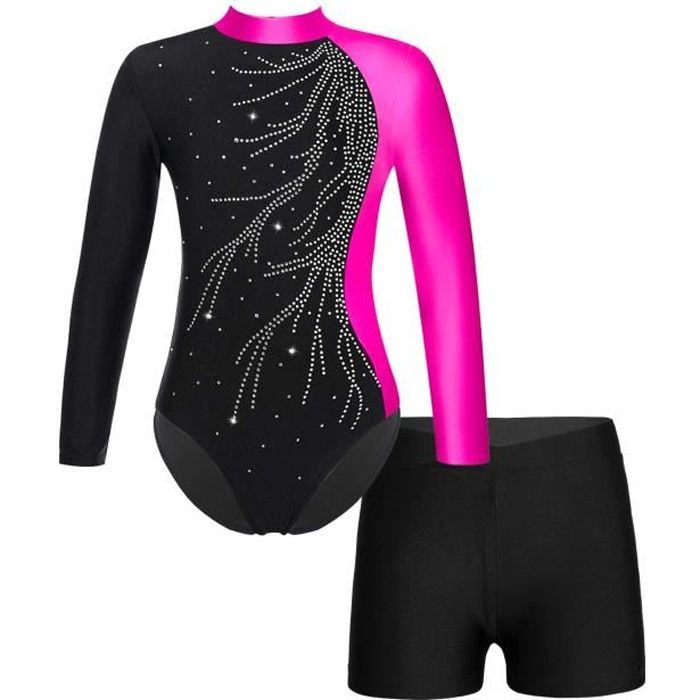 Filles Justaucorps Gymnastique Manche Longue et Short Vêtements de