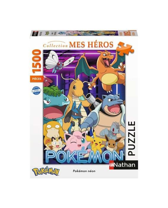 Puzzle - NATHAN - Nathan Pokémon Néon - 1500 pièces - Couleur néon - Thème dessins animés