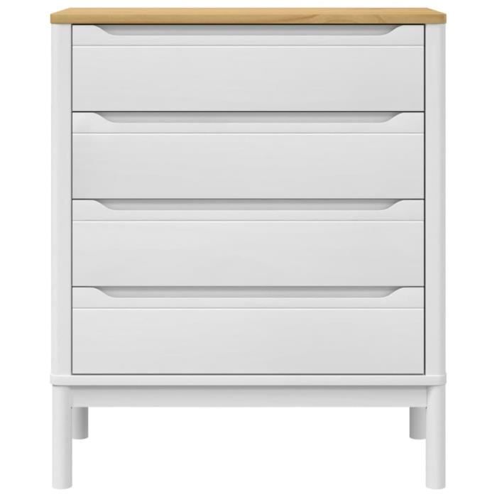 Commode - SALALIS - FLORO - Bois de pin massif - 4 tiroirs - Blanc