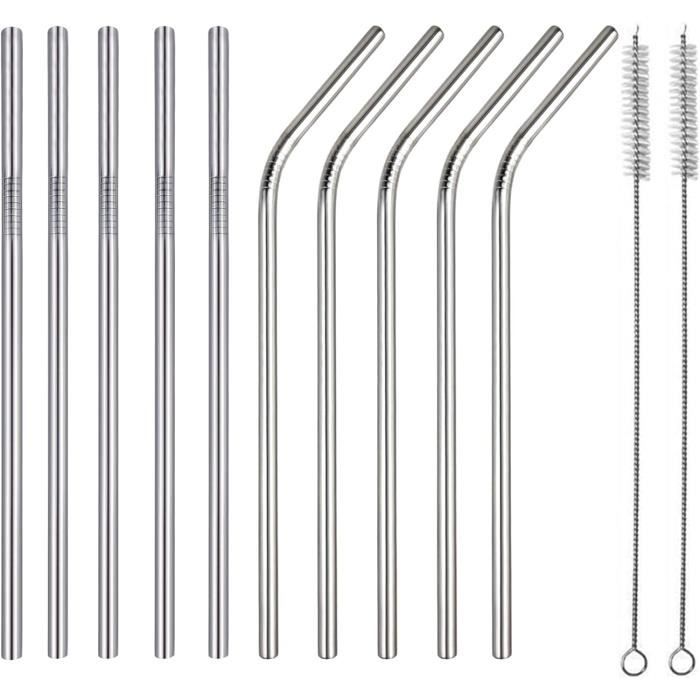4 Pailles Inox Réutilisables 31 Cm Avec Brosse - Acier Inoxydable 304 - Sans BPA - Pour Smoothies Et Cocktails