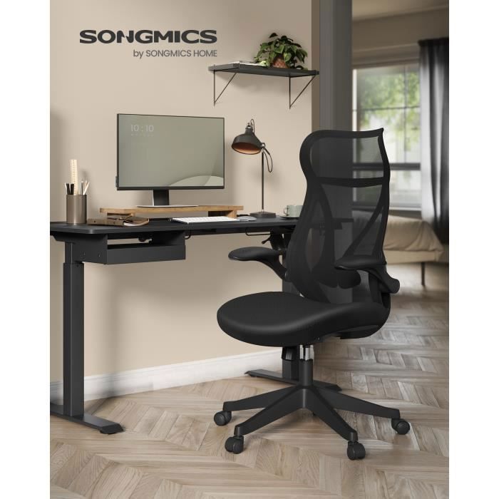Chaise de Bureau Dossier Ergonomique Réglable en Hauteur Accoudoirs Rabattables Pivotantant avec Appui-tête Noir dEncre