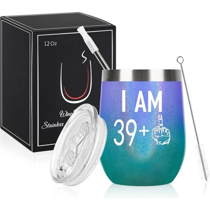 Verre à Vin Isolant 350ml - Acier Inoxydable - Motif Doigt Pailleté - Avec Couvercle Et Paille