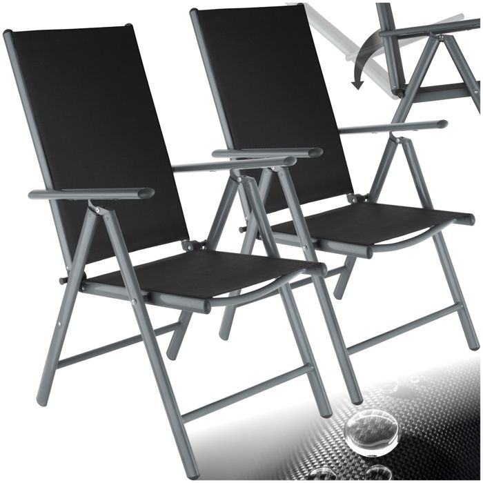 Lot De 2 Chaises De Jardin Pliantes TecTake - Dossier Haut Réglable 7 Positions - Structure Aluminium - Toile Tressée - Confort Extérieur