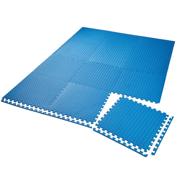 TAPIS DE SOL - TECTAKE - Ensemble de 12 Dalles Carrées EVA - Tapis de sol Sport 12 pièces avec 24 bordures Antidérapant - Bleu