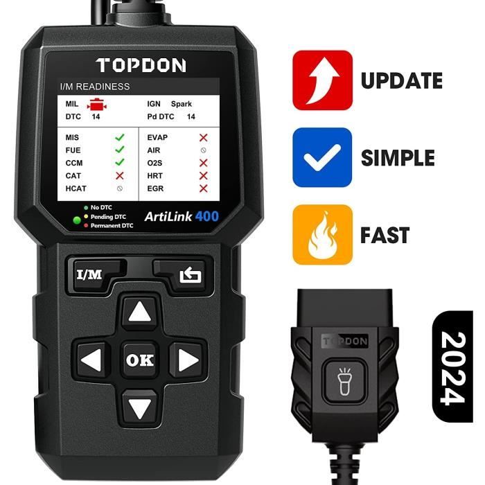 TOPDON AL400 Valise Diagnostic Auto OBD2 Scanner Lecteur de code Multimarque en Français