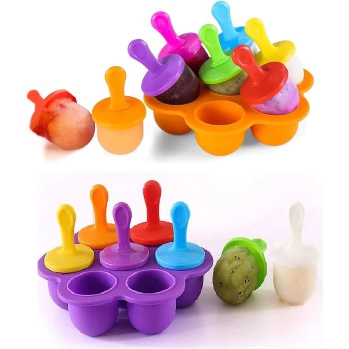Lot De 2 Moules à Glace Silicone Mini Popsicle - Orange Violet, 14 Sucettes Avec Bâtonnets Colorés