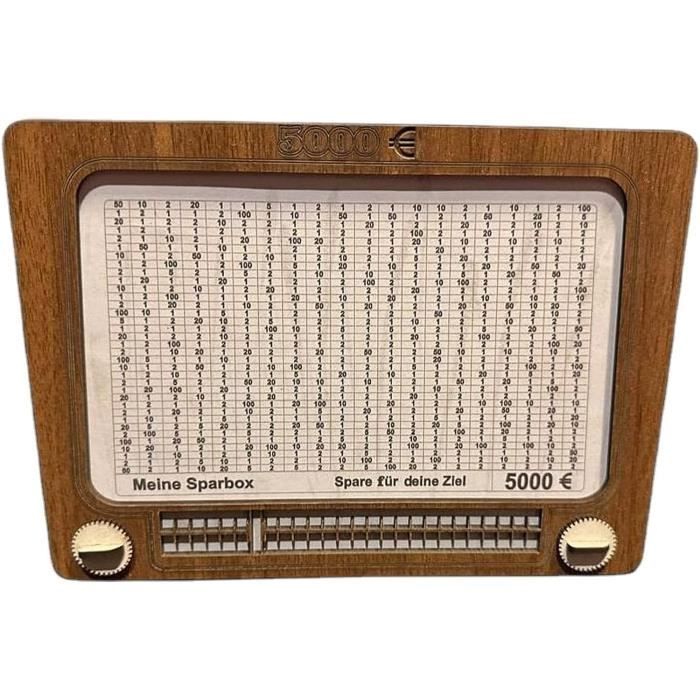 Tirelire En Bois Avec Compteur - Boîte à épargne Réutilisable Pour Objectif D'économie - Adultes Et Enfants (Modèle 5000 Euros)