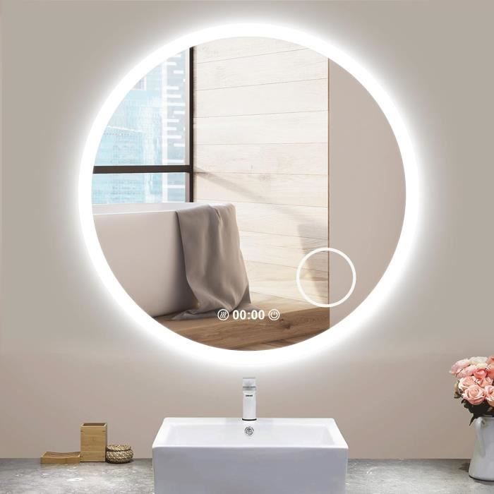 Miroir LED Salle De Bain Miroir Salle De Bain LED HAPAOSO Rond 90cm | Anti- Buée, Tactile | Lumière Blanche 6000K, IP44 | Design Moderne Miroir Moderne Salle De Bain HAPAOSO