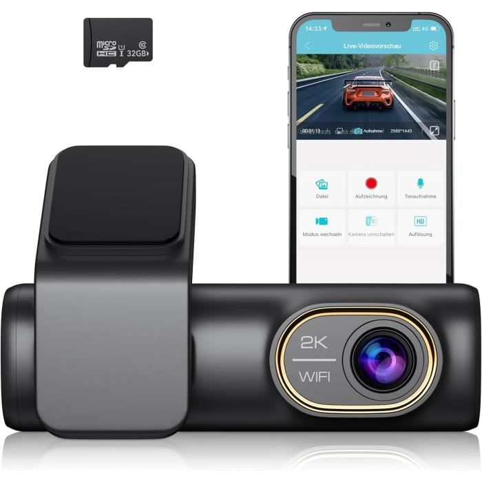 Dashcam Voiture 4K Avant + Arrière - Carte SD 32G Incluse, Vision Nocturne, Parking 24h