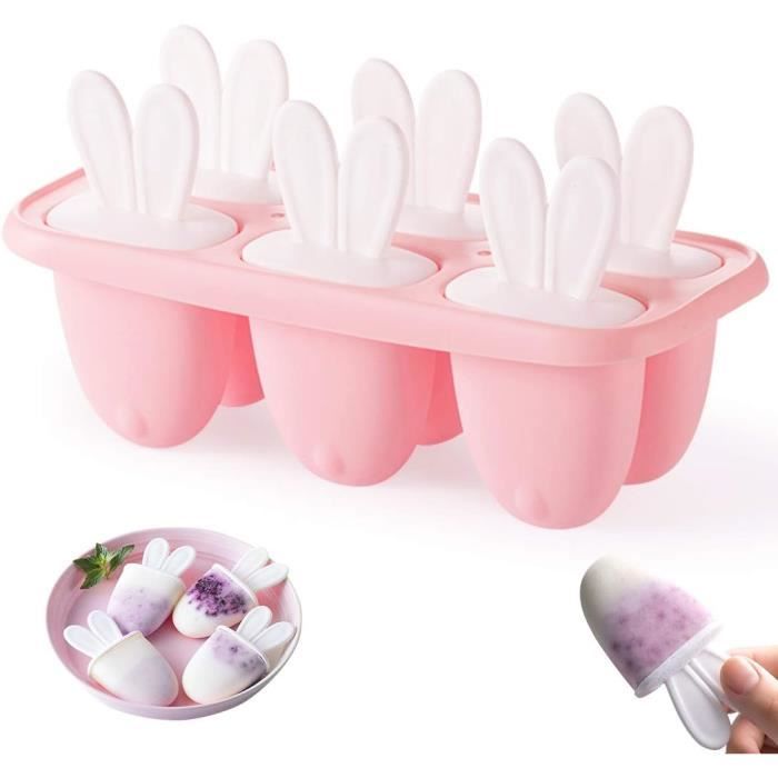 Moule à Esquimaux Mini Lapin - 6 Bâtonnets - Moule Glaces à L'Eau Réutilisable Pour Sorbet Yaourt DIY - Bleu