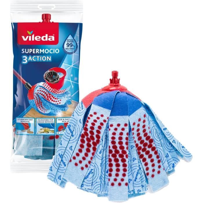 Recharge SuperMocio 3Action Vileda - Microfibre, Lavable Machine, Pour Tous Sols