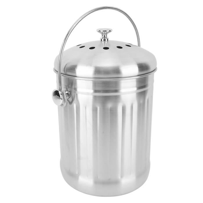 Senua Bac à Compost Intérieur Acier Inoxydable 5 Litres Avec Poignée - Argent - Seau Cuisine