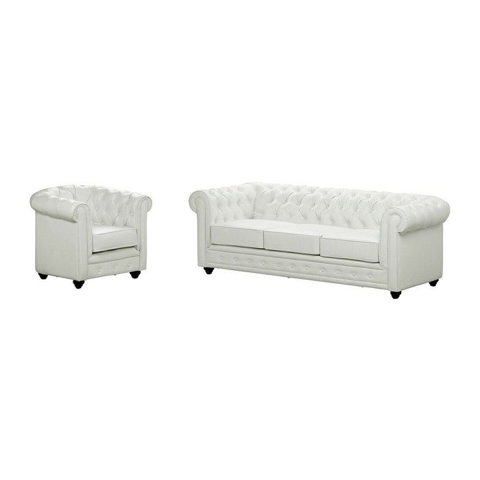 Canapé 3 places et fauteuil CHESTERFIELD - Simili Blanc