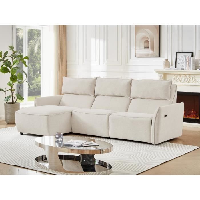 Canapé d'angle 4 places Beige Tissu Moderne Confort