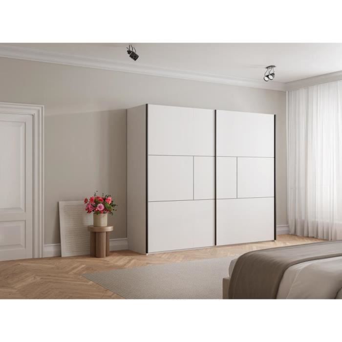 armoire 2 portes coulissantes - l250 cm - blanc - aniama
