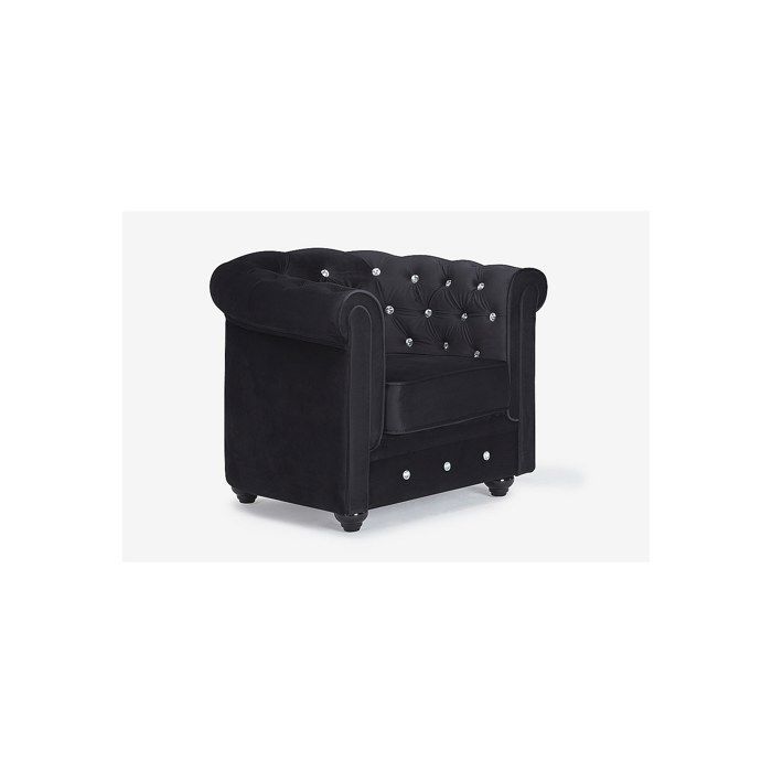 Fauteuil CHESTERFIELD - velours noir et boutons effet cristal