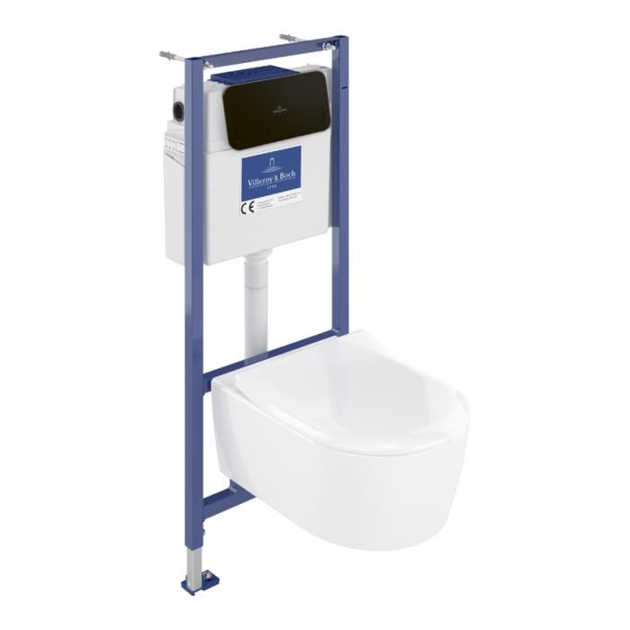 Pack WC suspendu sans bride VILLEROY ET BOCH Avento + Bâti support ViConnect Pro + abattant frein de chute + plaque - vue 4