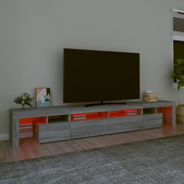 fan - meuble tv avec lumières led sonoma gris 260x36,5x40 cm - dx8925