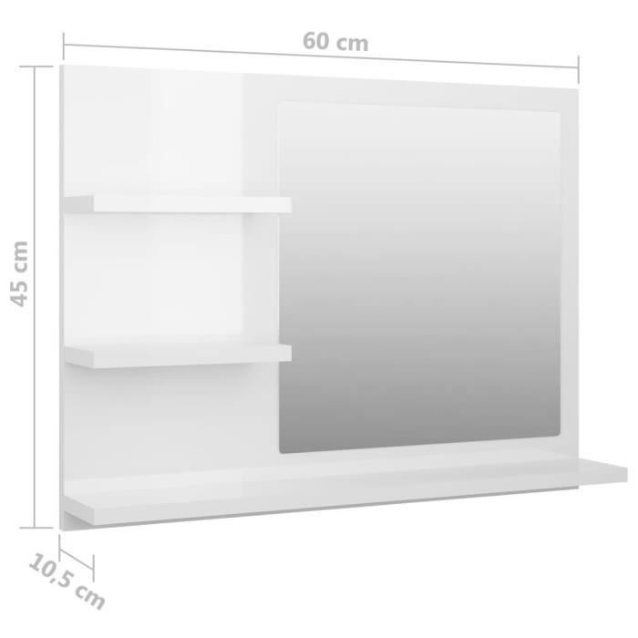 Miroir Salle De Bain Avec 3 Tablettes - 60x10,5x45 Cm - Aggloméré Et Acrylique Noir - IP44 Résistant à L'Eau - Rangement Produits