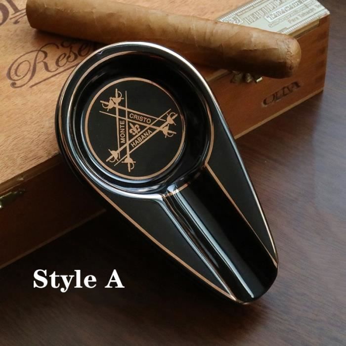 Cendrier De Cigare En Céramique Élégant - Plateau Stable Avec Encoche Cigare - Design Doré - 12,3 X 6,5 Cm - 3