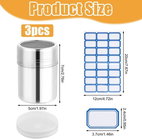 Set 3 Tailles Saupoudrage Précis Sucrier à Sucre Glace 3 Pièces Inox - Distributeur Pour Pâtisserie, Café, Décoration Distributeur Poudre Sucre Cuisine Set 3 Tailles Saupoudrage Précis Sucrier à Sucre Glace 3 Pièces Inox - Distributeur Pour Pâtisserie, Café, Décoration Distributeur Poudre Sucre Cuisine
