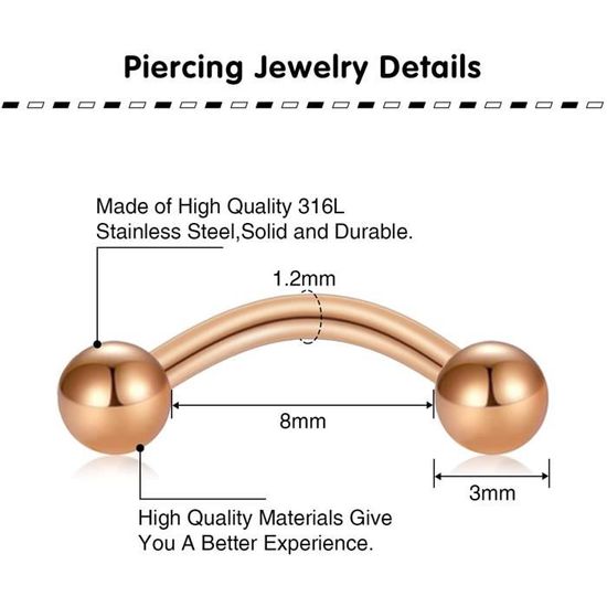 Kit De 6 Piercings Rook En Acier Chirurgical 316L - 16G Pour Cartilage, Helix, Tragus