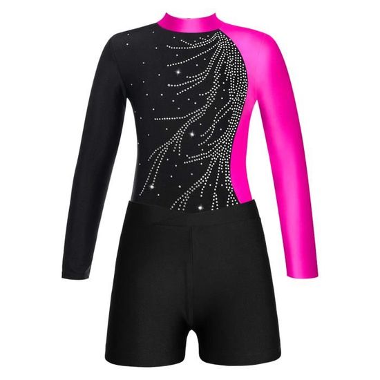Ensemble Gym Enfant Fille - Justaucorps à Manches Longues + Legging + Chouchou (tailles 5-14 Ans)