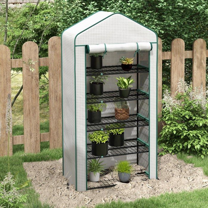 Outsunny Serre Jardin 3 Niveaux 144x48x152cm - Bâche PE 140g/m² - Portes Zippées - Vert