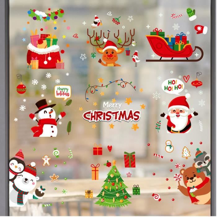 Autocollants Noël - Multicolore - 3 SET - Décoration Amovible - 50x35.5 Cm - Pour Enfants - Maison