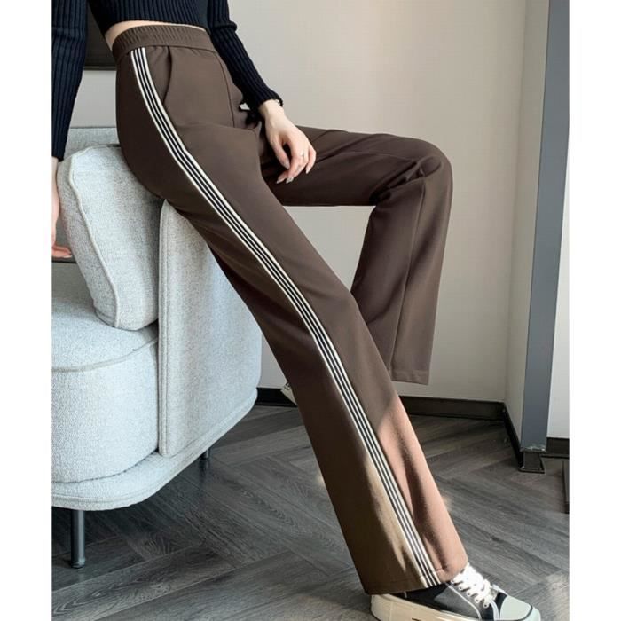 Pantalon Sport Femme Coton à Rayures - Taille Haute - Décontracté - Pour Fitness, Jogging, Yoga - Taille L Gris