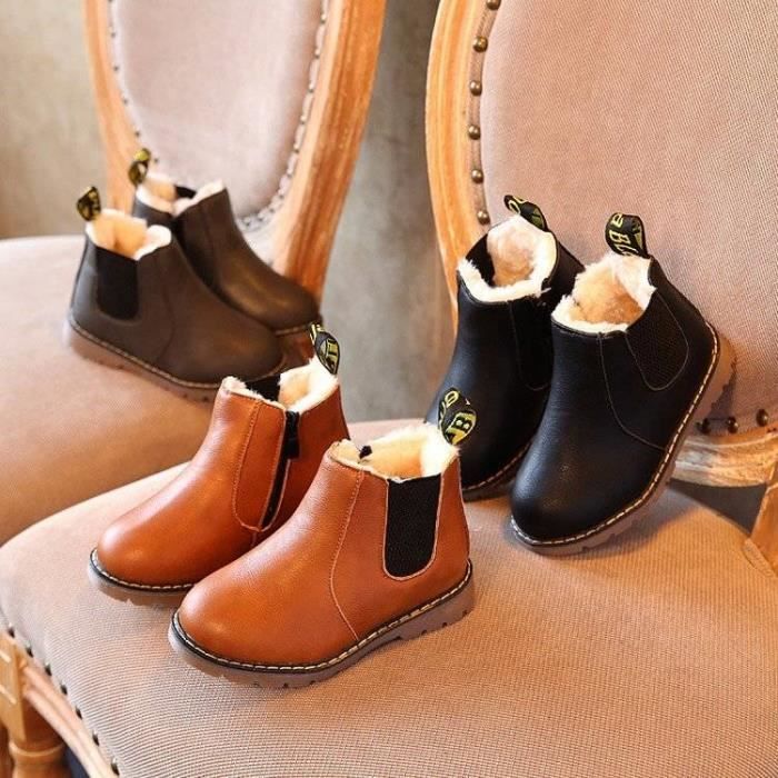 Bottes d hiver pour b b en peluche Noir Gar on Fille Bottines Synth tique