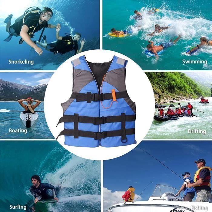 Gilet De Sauvetage Adulte Réglable – Flottabilité EPE, Sifflet + Bandes Réfléchissantes – Idéal Kayak, Paddle, Surf, Pêche – Rouge, 3XL